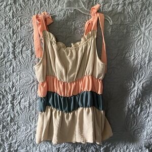 Sugarfox Boutique Top Tiered Tie Shoulder Sleeveless Size 1X Colorblock Boho